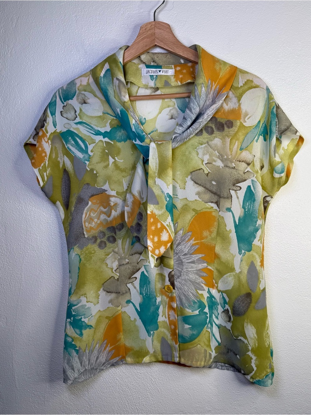 Jacques Vert Vintage Colrful, Tropical Print Button Up Blouse Women's Size 6